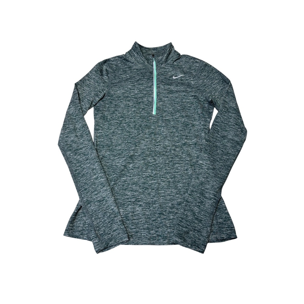 Nike‎ Running Dri-FIT Quarter Zip Pullover Green Space Dye Thumbhole Womens XS
